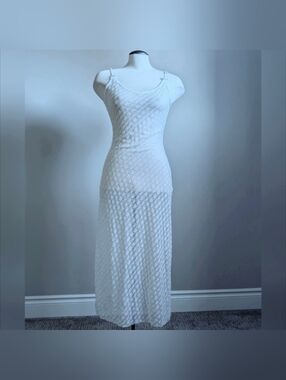 White Lace Slip Dress Sheer  Romantic Bridal Floral Medium Spring Boho Summer